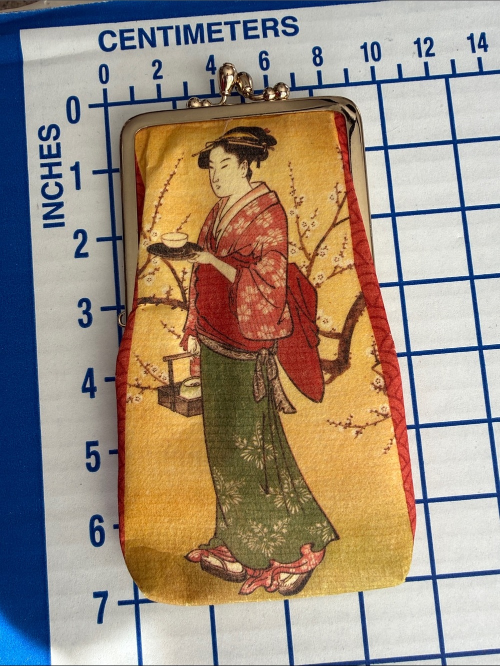 Japanese Yuzen Washi Gamaguchi Eyeglass Case Ukiyo-e Geisha 7” Unused